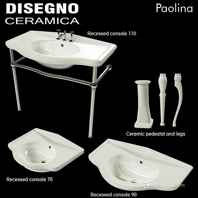Recessed Console 110 Washbasin Design With Comamic Pedestal And Legs Features 3d model 