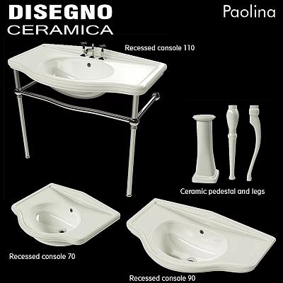 Recessed Console 110 Washbasin Design With Comamic Pedestal And Legs Features 3d model