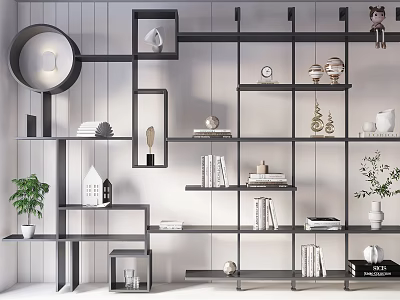 Modern Multi tiered Bookshelf With Books Decorative Items Clock And Potted Plant 3d model