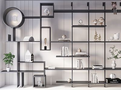 Modern bookshelf decoration model