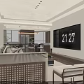Living and Dining Room Interior With Beige Sofa Wooden Flooring Glass Partition And Open Kitchen