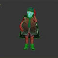 Child Dressed in Blue Cap Red Vest Black Cape and Blue Shoes