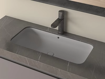 Modern Built in Washbasin with Gray Marble Countertop and Black Faucet 3d model