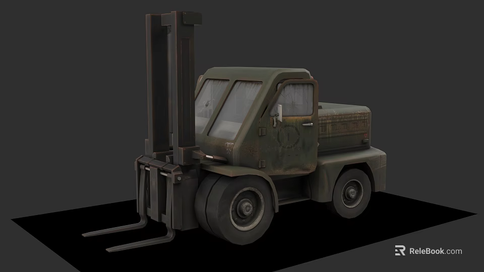 Industrial Green Forklift With Cab Forks And Utility Wheels Design 3d model 
