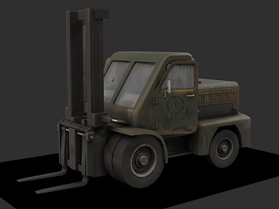 Industrial Green Forklift With Cab Forks And Utility Wheels Design 3d model