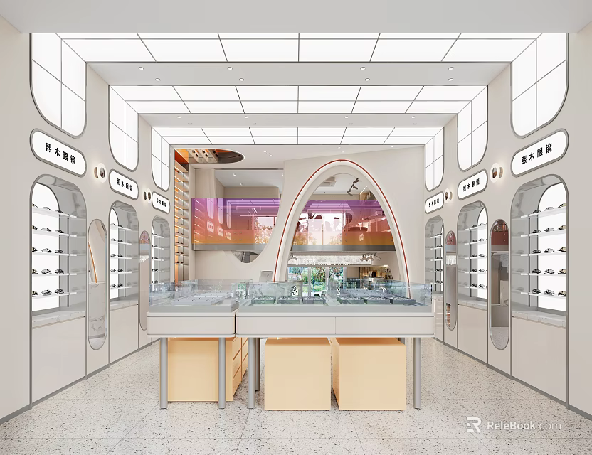 Bright Eyewear Store Interior With Display Cases 3d model