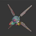 Futuristic Sci Fi Character Creature With Spherical Body Blade Wings And Glowing Lights Design 3d model
