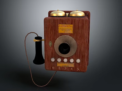 Vintage Wooden Telephone With Golden Handset Rotary Dial And Classic Design 3d model