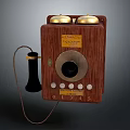Vintage Wooden Telephone With Golden Handset Rotary Dial And Classic Design