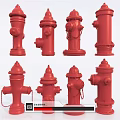 Red Fire Hydrants In Various Styles For Fire Safety Equipment Display Setup