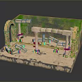Ancient Scenic Landscape With Stone Pillars Arches Red Pedestals Green Vines And Sandy Ground