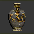 Traditional Chinese Vase With Golden Dragon Patterns And Twin Handles