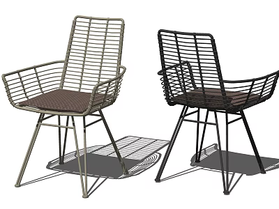 Modern Metal Wire Frame Leisure Chairs With Armrests And Brown Seat Cushion In Gold Black 3d model