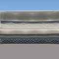Gray Layered Curtain With Folded Design And Geometric Patterned Bottom Trim 3d model