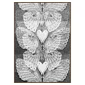 Black and White Decorative Butterfly Artwork with Intricate Wings and Heart Shapes