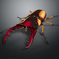 Giant Beetle With Large Red Mandibles Black Orange Body Yellow Legs Detailed Close Up View