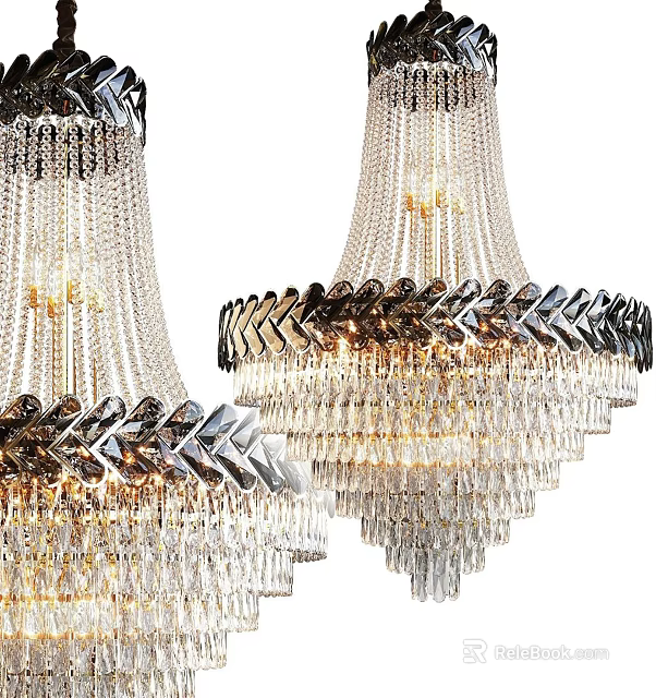 Luxurious Crystal Chandeliers With Sparkling Layered Crystals And Metallic Frame Design 3d model 