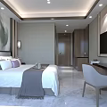 Modern Hotel Guest Room With King Bed Decorative Painting Marble Floor And Flat Screen TV