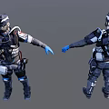 Game and Movie Character With Tactical Armor Helmet Backpack Front Back View