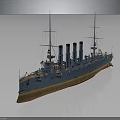 Vintage Battleship as Water Transport with Multiple Funnels Masts and Blue Brown Hull