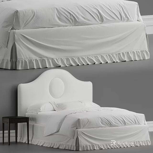 Modern Double Bed With Upholstered Headboard White Bedding And Wooden Nightstand In Clean Interior 3d model 