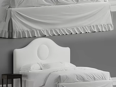 Modern Double Bed With Upholstered Headboard White Bedding And Wooden Nightstand In Clean Interior 3d model