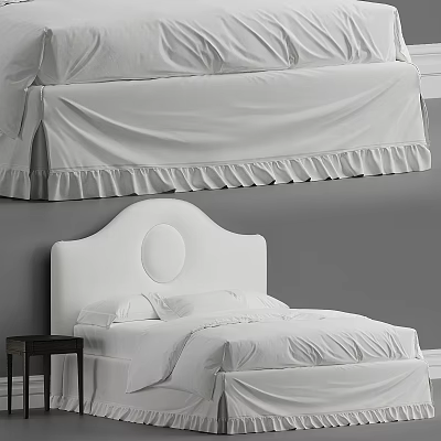 Modern Double Bed With Upholstered Headboard White Bedding And Wooden Nightstand In Clean Interior 3d model