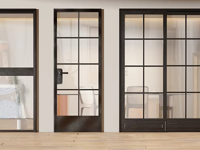 Modern Sliding Doors With Black Frames And Glass Panels In Interior Space 3d model