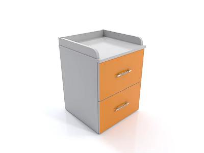 Modern Gray and Orange Nightstand with Two Drawers and Metal Handles 3d model