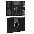 Modern Black Kitchen Gas Cooktop and Range Hood with Control Knobs Design