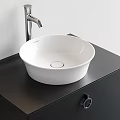 Modern Washbasin with White Basin Black Cabinet Circular Handle Silver Faucet and White Framed Mirror