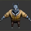 Blue Rhino Cartoon Character Wearing Yellow Sweater Brown Pants And Tie