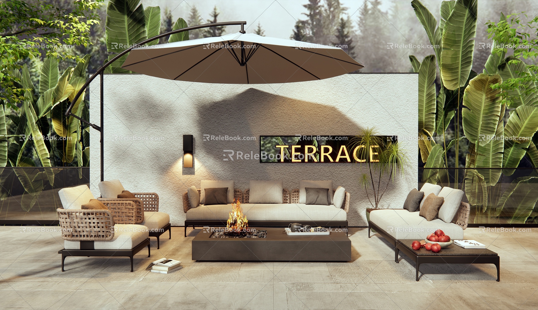 Outdoor Sofa Sofa Coffee Table Combination Plant Combination Sunshade Outdoor Chair 3d model