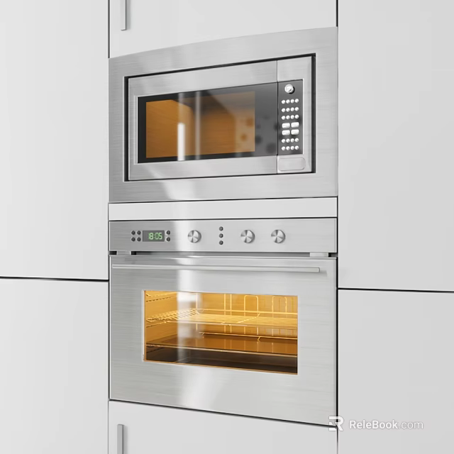 Stainless Steel Built in Microwave and Oven Modern Kitchen Appliance Design 3d model 