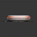 Detailed Stadium Model With Orange White Exterior Red Seats And Green Lawn