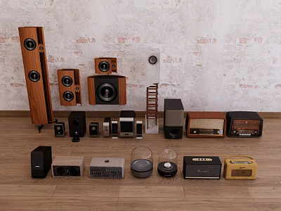 Various Sizes and Styles Headphones and Speakers Collection With Retro And Modern Audio Equipment 3d model
