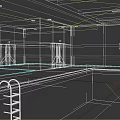 Indoor Swimming Pool Facility With Light Green Water Striped Tile Walls And Metal Ladder