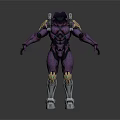 Purple Biomechanical Mech Character Design With Humanoid Form Metallic Armor And Golden Accents