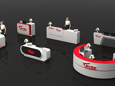 Feigechao Reception Desks With Various Designs White Red Color Scheme And Staff Figures 3d model