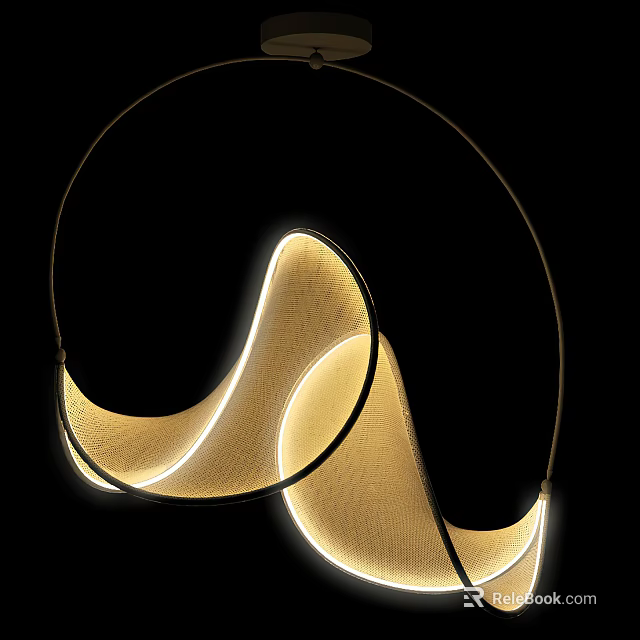 Elegant Modern Chandelier With Curved Illuminated Lines And Artistic Metal Frame Design 3d model 