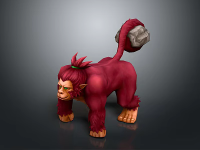 Red Fur Primate With Spiky Hair Green Eyes Orange Claws And Stone Tail 3d model