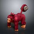 Red Fur Primate With Spiky Hair Green Eyes Orange Claws And Stone Tail