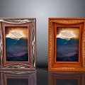 Brown and Orange Decorative Picture Frames With Landscape Paintings Mountains Cloudy Sky