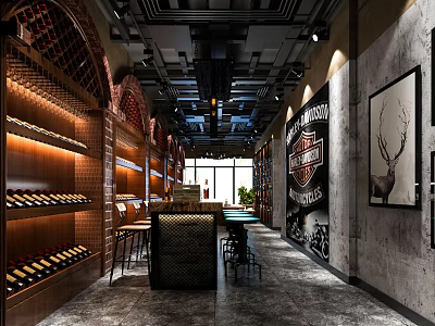 Modern Industrial Wine Cellar Interior With Brick Walls Wine Racks Bar Counter And Decorative Paintings 3d model