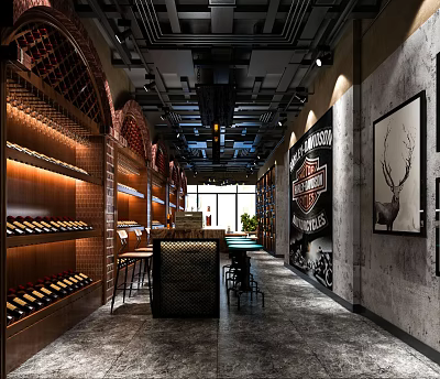 Modern Industrial Wine Cellar Interior With Brick Walls Wine Racks Bar Counter And Decorative Paintings 3d model