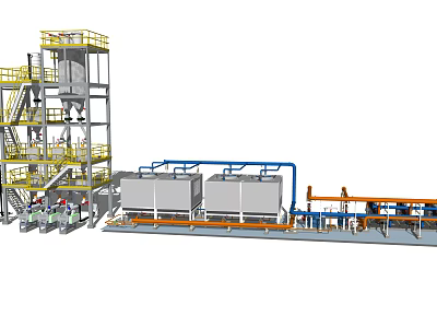 Industrial Processing Equipment Featuring Tower Vessels Piping Networks And MultiLevel Platforms 3d model