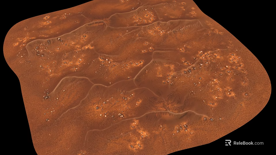 Martian Ground With Red Sandy Surface And Ridges Covered In Rocks 3d model
