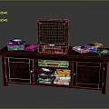 Vintage Wooden TV Stand With Old Fashioned TV VHS Tapes And Discs