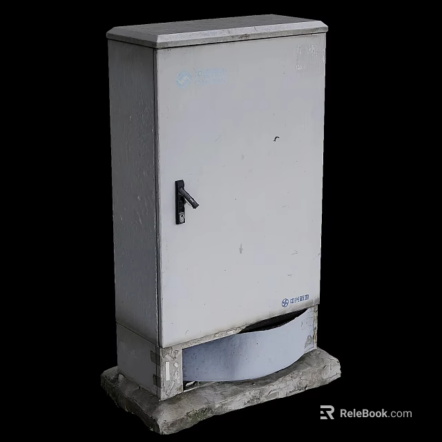 White Metal Telecom Equipment Cabinet With Lock And Concrete Base Structure 3d model 