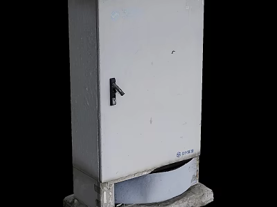 White Metal Telecom Equipment Cabinet With Lock And Concrete Base Structure 3d model